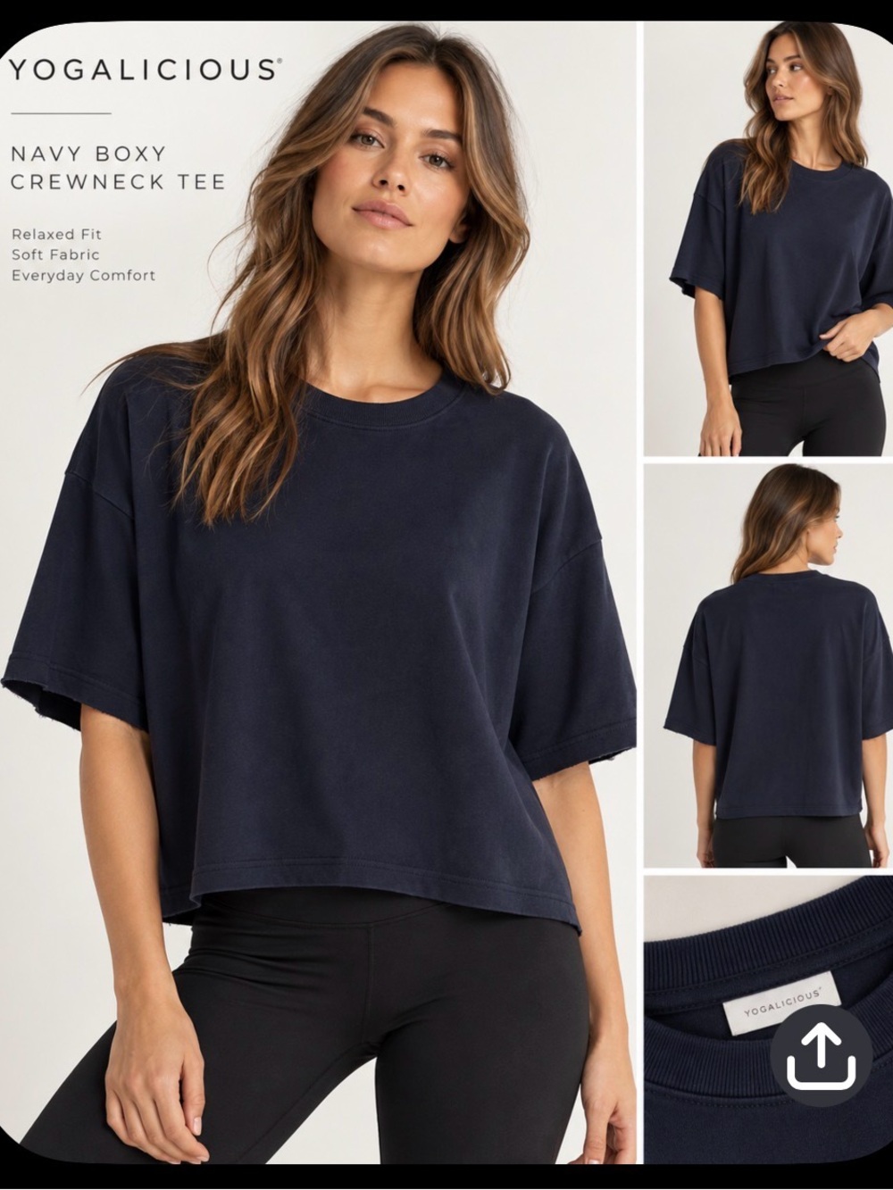 Yogalicious Navy Boxy Crewneck Tee